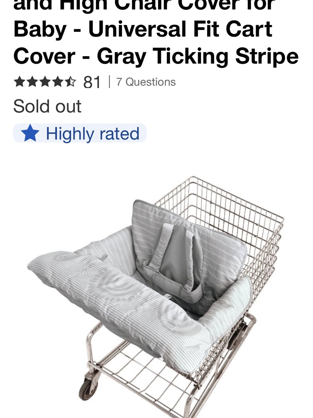 Gray Ticking Stripe Baby Cart & High Chair Cover - Plush Comfort